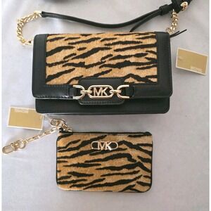 NWT Michael Kors Heather Marigold Tiger Phone Crossbody + Change Holder $436 Ret